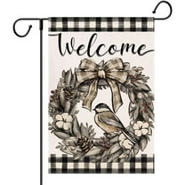 Christmas Garden Flag, Winter Yard Flag, Christmas Flags for Outside 12.5x18 Double Sided, Black and White Buffalo Plaid Christmas Outdoor Flag, Small Farmhouse Xmas Holiday Lawn Flag Burlap