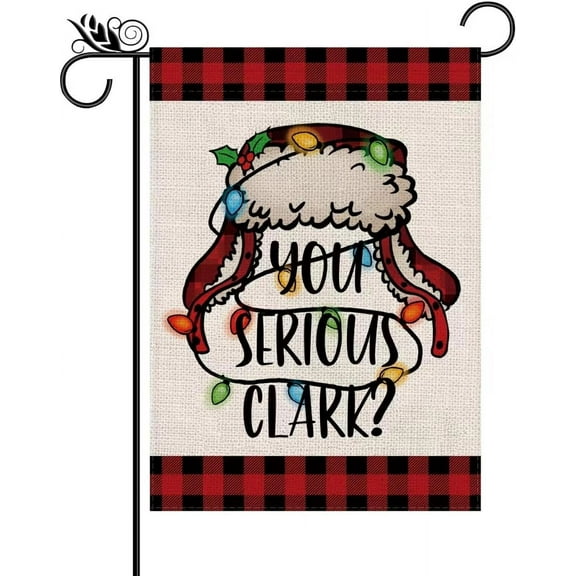 Christmas Garden Flag Xmas Vacation Double Sided Burlap Funny Hat Buffalo Plaid Xmas Winter Holiday Decorations Yard Lawn Outdoor Decor 12.5 x 18 Inch