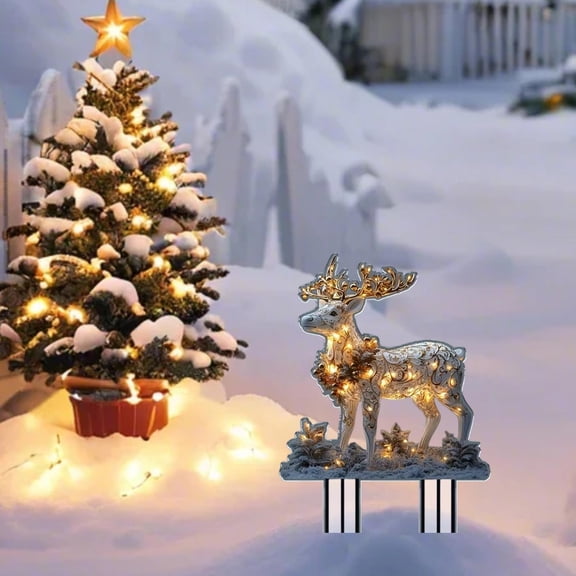 Christmas Garden Stake, Christmas 2D Acrylic Plant Stake, Christmas Decorative Garden Stake Acrylic Yard Art, Weatherproof Exquisite Outdoor Decoration for Landscape, Flower Pots, Fences