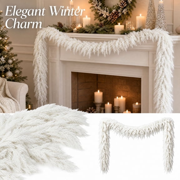 Christmas Garland 106.30 in Long Soft Rubber Artificial Branch Wreath for Holiday Decor and Mantel and Porch and Table and Fireplace, White