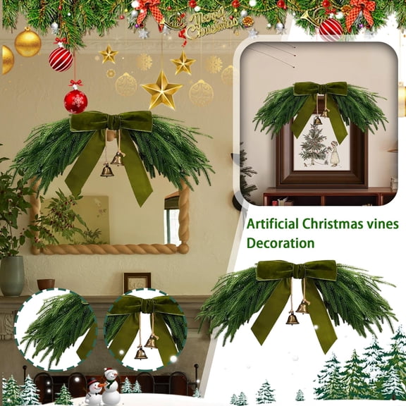 Christmas Garland 2025, 20Inch Artificial Pine Vine Decorations for Mirror Picture Frame Lamp, Holiday Green Foliage Swag for Indoor Home Mantel Decor, Festive Greenery Style1
