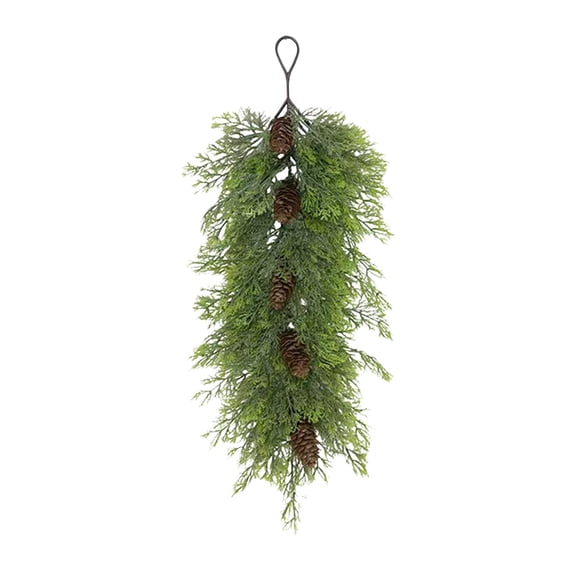 Christmas Garland 24in Green Teardrop Swag with Pinecones Cedar Fir for Front Door Wall Mantel Window Holiday Decor by OVFUIZ