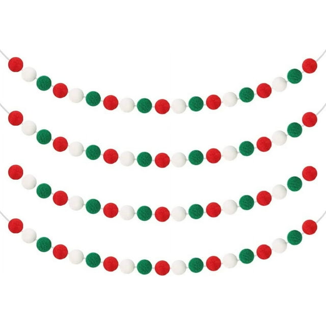 Christmas Garland,4 Pack Red Green White Xmas Felt Ball Garland for