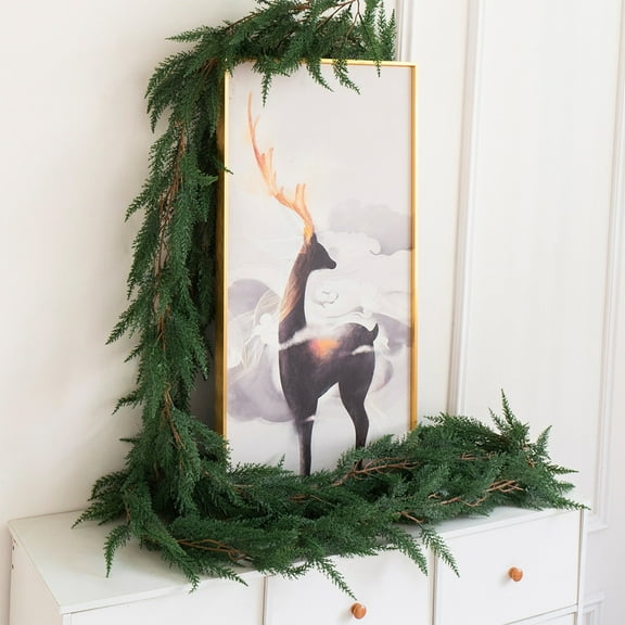 Christmas Garland 5.91Ft Artificial Pine Cypress Garlands Real Touch Winter Greenery Cedar Garland for Mantle,Table,Wall,Indoor,Outdoor Christmas Decorations