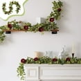 thumbnail image 1 of Christmas Garland 5.9ft Artificial Garland with Roses Rose Flower Garland Realistic Hanging Green Eucalyptus Leaf Vine for Christmas Party Wedding Home Mantel Table Indoor Outdoor Decoration, 1 of 6