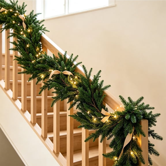 Christmas Garland, 70.8 Inch Artificial Greenery with Needle Tips, Flexible Plastic Holiday Garland for Door Lintels, Stair Railings, Dining Tables and Indoor Outdoor Decor