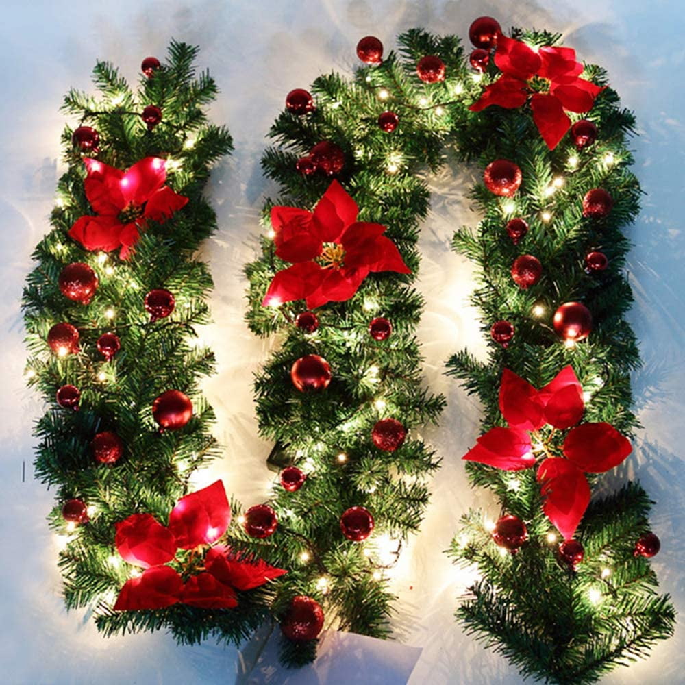 Christmas Garland, Artificial Holiday PE Mixed Garland with Battery