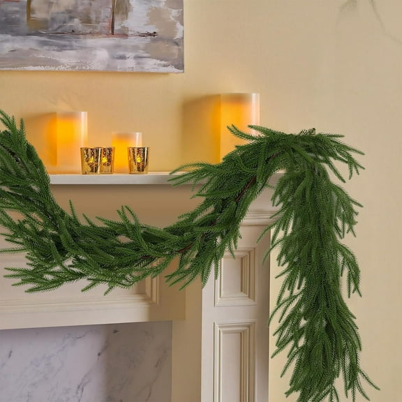 Christmas Garland Artificial Norfolk Pine Garland,Realistic Artificial Cedar Garland Christmas Greenery Garland for Table,Mantle,Wall,Indoor,Outdoor Christmas Decorations