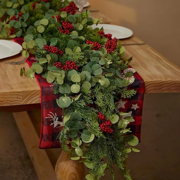 Christmas Garland Artificial Pine Garland with Red Berries Flexible Holiday Greenery for Fireplace Mantel Stair Railing Front Door Indoor Outdoor Decoration 70.87 inch