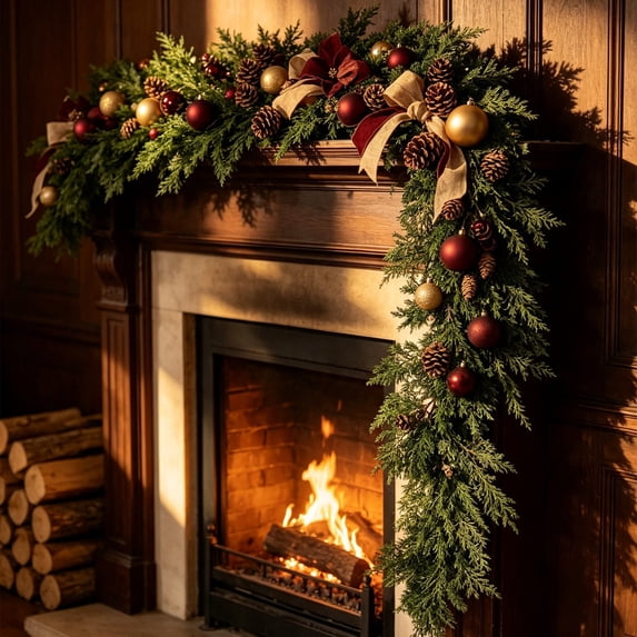 Christmas Garland, Christmas Cedar Garland for Mantle Fireplace Stairs Porch Indoor Decoration, #32