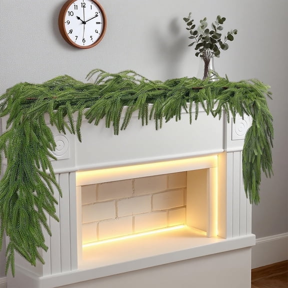 Syvvy 2 Pcs 6 Ft Artificial Norfolk Pine Garlands, Green Artificial Greenery Garland for Table, Mantle, Wall, Indoor, Outdoor Christmas Decorations, Real Touch Winter Pine Garland.