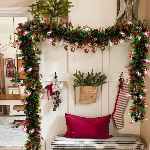 Christmas Garland Decoration 5-Piece Santa Claus Set With Color Strips For Holiday Mood Background Arrangement And Christmas Tree Dress Up Indoor Outdoor Ornament Christmas Tinsel Garland