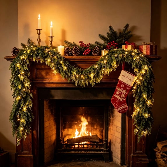180cm Christmas Garland Decoration with Lights Artificial Soft Rattan Home Decoration Indoor and Outdoor