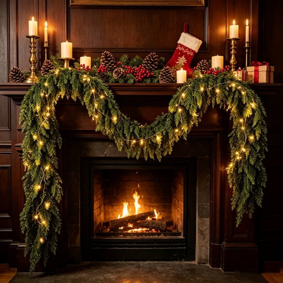 120cm Christmas Garland Decoration with Lights Artificial Soft Rattan Home Decoration Indoor and Outdoor