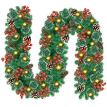Christmas Garland Decorations, 9FT Christmas Garland with Lights Pre-lit Artificial Garland for Stair Decoration with Pinecones, Spruce, Berry Clusters for Indoor Fireplace, Railings Outdoor Decor