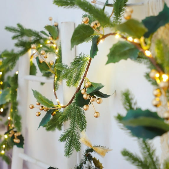 Christmas Garland Decorations Lighted Artificial Olive Garland LED Fairy Lights Battery Operated Faux Vine Lights For Christmas Holiday Fireplace Decor