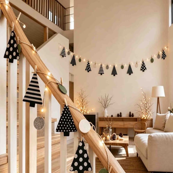 Christmas Garland Felt Banner Hanging Decoration Tree Ornament Display Window Wall Door Party Decor Holiday Home Room Background Decoration Festive Christmas Hanging Flag Accessory