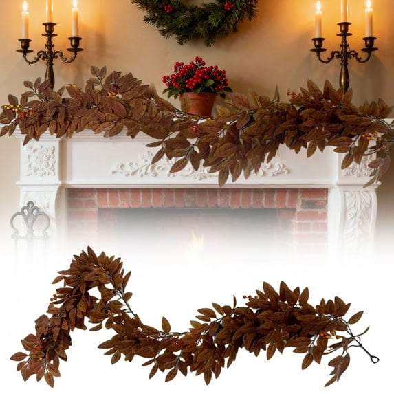 Christmas Garland Hanging Rattan Weaving Wall Hanging Decorations Xmas Garland Decor for Yard, Porch, Table, Wall, Stair Mantel, Frames, Party Decor 72inch