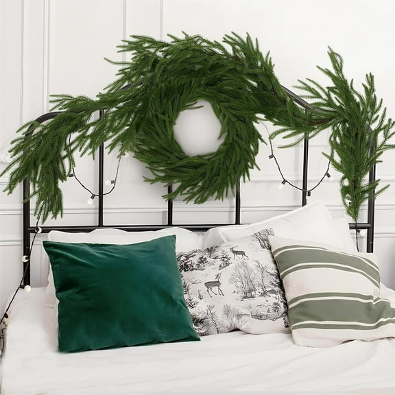 Christmas Garland House Natural Feel Artificial Christmas Garland Non Lit Green Artificial Christmas Wreath Imitation Greenery Suitable For Holiday Mantels Indoor And Outdoor Decoration