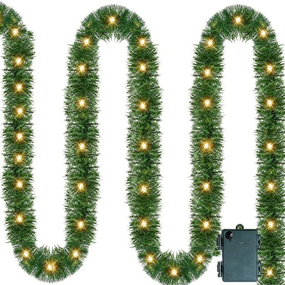 Christmas Garland Lighted 15-Foot Artificial with White Lights for Indoor Holiday Door Home Stairs and Wall Decor,B