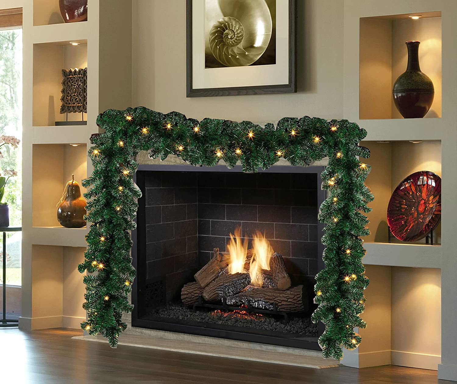 "Christmas Garland,Lighted Artificial Garlands with 36 Red Flowers