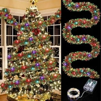 Christmas Garland with Lights 16.5 FT Lighted Garland Christmas Decoration 50 LED Lights Pre-Lit Artificial Garlands Christmas Garland Outdoor Indoor Holiday Wedding Home Stairs Decor
