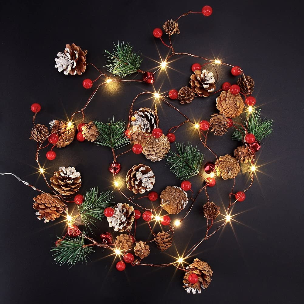 Christmas Garland with Lights,20 LED 6.56FT Christmas Pine Garland