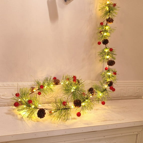 Christmas Garland with Lights 300cm News Christmas Vines Lights With 30 Lights Christmas Pines Cones And Pines Needles Long Strip Decorative Lights Christmas Decorations Indoor Garland