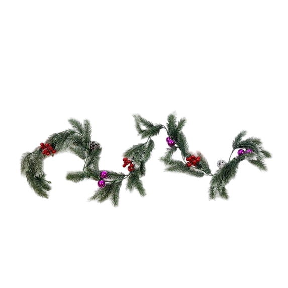 Christmas Garland with Lights, 68.9 Inch Artificial Flocked Garland with Realistic Pinecones, Berries & Baubles, Indoor Stair Mantle Decor, Flexible Bendable Frame, Holiday Winter Decoration