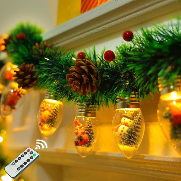 Christmas Garland with Lights, 8.2 FT Battery Operated Powerd 12 LED Bulb Lights Pine Cones Red Berry Decorations Lighted Xmas Lit Prelit Indoor Outdoor Window Home Mantle Fireplace Office Table Deco