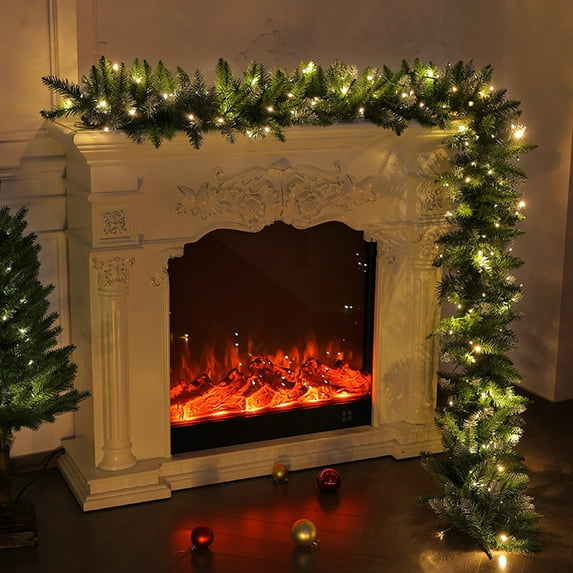 Christmas Garland with Lights 8.86ft Artificial Pine Garland with PineCone Norfolk Pine Garland Real Touch Faux Green Winter Ceder Garland for Indoor Outdoor Door Mantel Tabletop Decoration