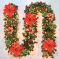 thumbnail image 1 of Christmas Garland with Lights, 9FT Pre-Lit Artificial Christmas Green Garland for Stair Decorations with Spruce, Red Flowers, Berry Clusters for Indoor Fireplaces, Railings Outdoor Decor (Red Flower), 1 of 16