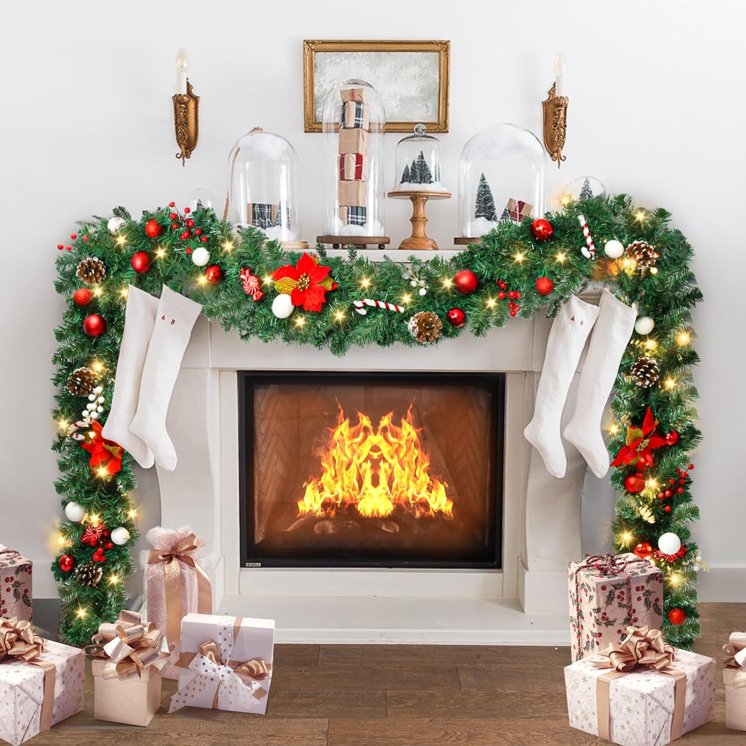 Christmas Garland with Lights, 9Ft Prelit Christmas Garland with