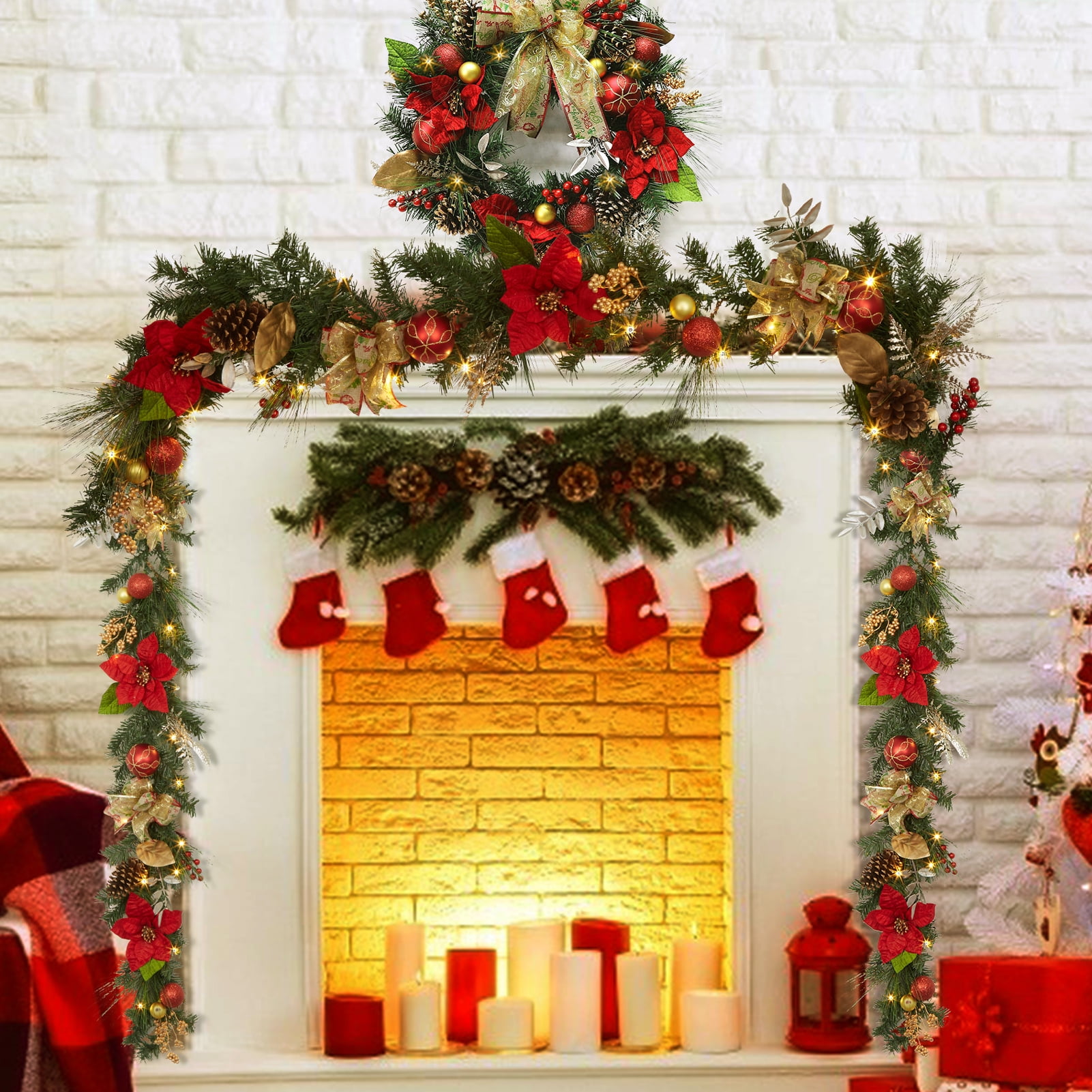 6ft Prelit Christmas Garland With Blue & Silver Ornaments | Battery-Powered LED Lights With Timer, Indoor/Outdoor