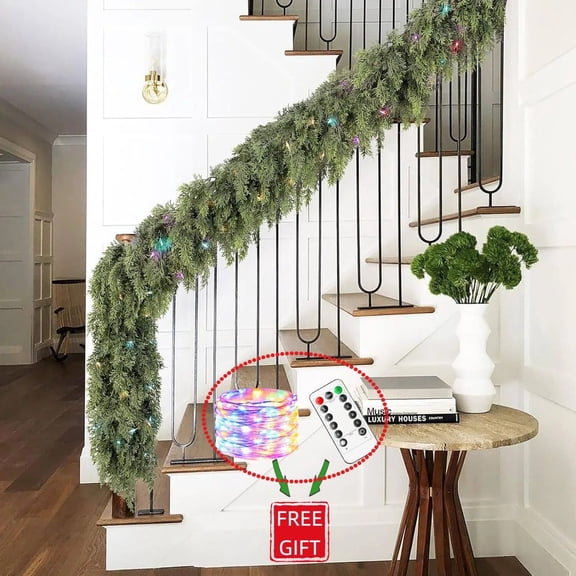 JEZWX 6ft Pre-Lit Christmas Cedar Garland – 30 Multi-Color LED Lights