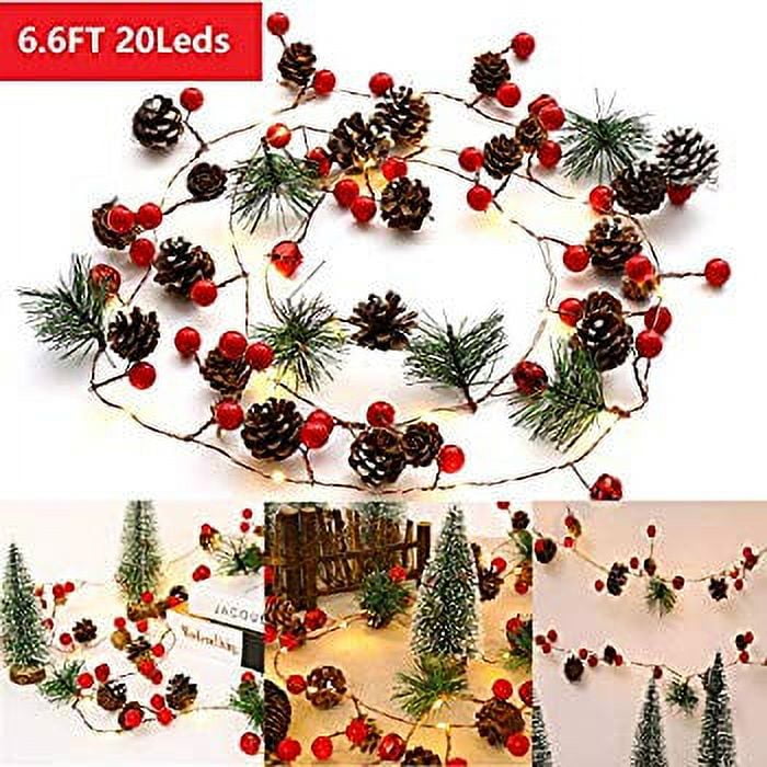 Christmas Garland Lights Pinecone Light Battery Operated Red Berry Pine