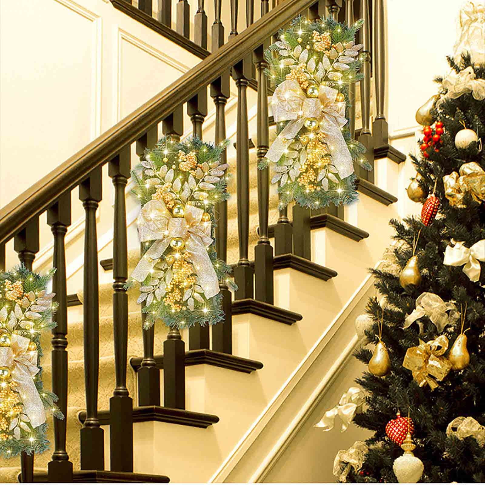 Christmas Garland with Lights, Christmas Garland for Stairs Railing