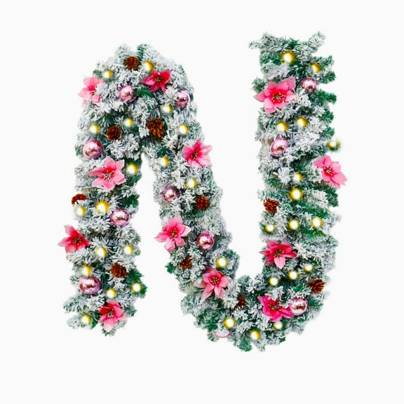 Christmas Garland for Mantle Hwkond Christmas Decorative Rattan White Flocked Doorway Staircase Handrail Decorations Pines Branches Rattan Set Seasonals Decorations Up to 60% Off