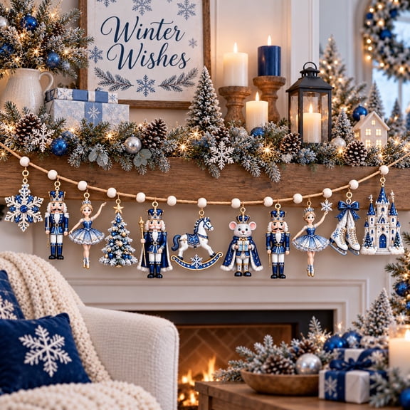 Christmas Garland Ornament Blue Nutcracker Winter Mantel Hanging for Holiday Hosts