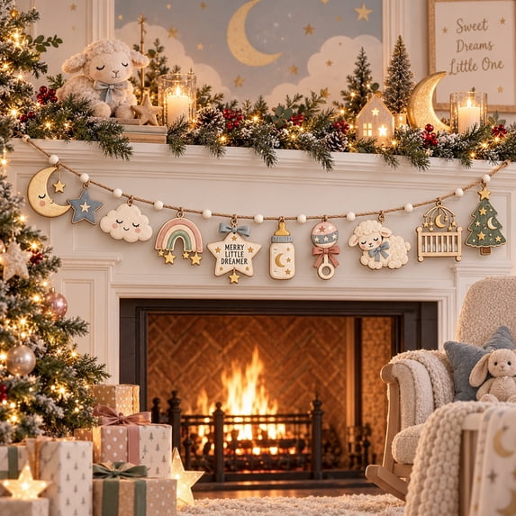 Christmas Garland Ornament Celestial Moon and Star Mantel Hanging for ...