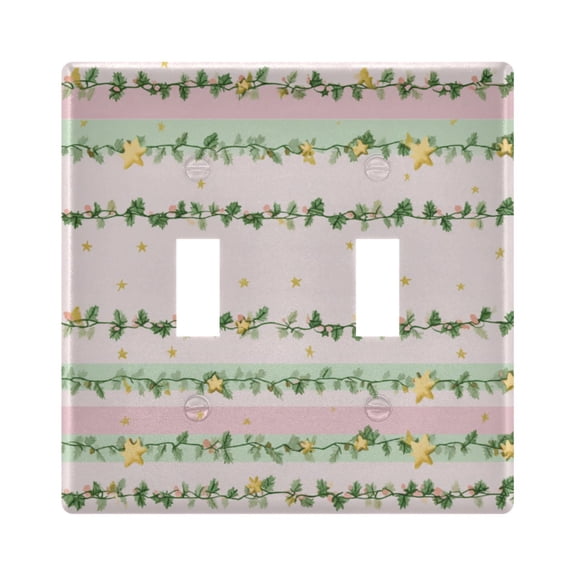 Christmas Garland Pink Green Stripes Light Switch Cover Electrical Outlet Cover Replaceable Wall Plates 2-Gang