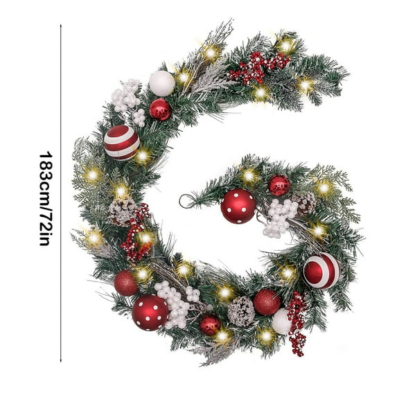 Christmas Garland Prelit Garland 6 Ft Red White Lighted Garland with Striped Bow and Candy Ornaments for Front Door Window Table Holiday Decor Durable Plastic Material