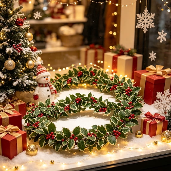 Christmas Garland Red Berries Pines and Artificial Rattan Decor Home Dining Table Decoration