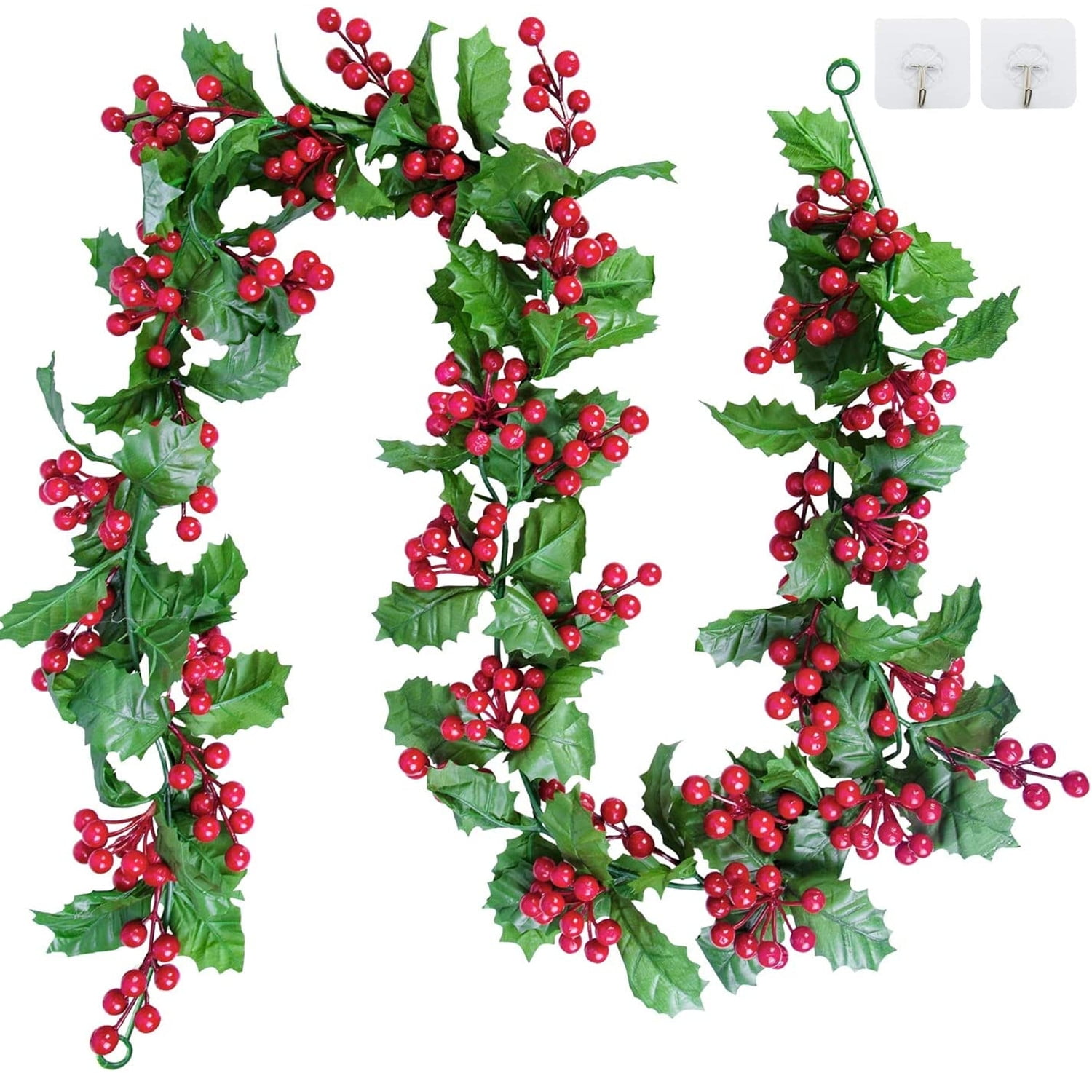 Christmas Garland, Tgnazet Red Berry Green Leaf Garland Artificial Holly Leaves Garland for
