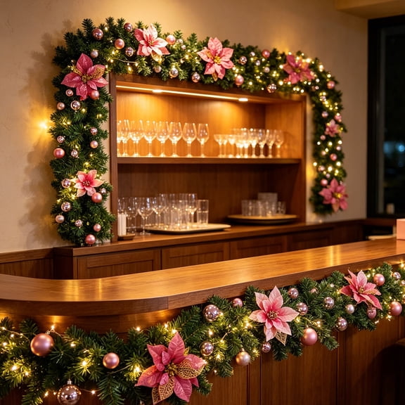 Christmas Garland, Thick Full Branches Hanging Decoration with Flexible Structure Dense Foliage and Reusable Design, Xmas Home Decor for Door Frame Mantel Stair Rail and Outdoor Scenes