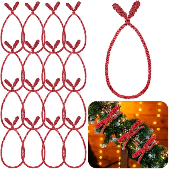 Christmas Garland Ties, 16 Pcs 20 inches Christmas Decorative Twist Ties for Banister, Reusable and Flexible Twist for Xmas Home Decorations Holiday Craft Wrapping, Red