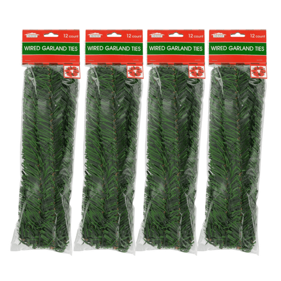 Christmas Garland Ties - Artificial Pine Needles Ties Faux Christmas Pine Branches Reusable Greenery Stems for DIY Garland Xmas Home and Party Wall Door Stair Decor 12-ct- 4 Packs Total of 48 Count