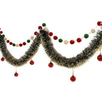 Christmas Garland, Tree Vines Hanging Ornaments with Red Balls and Colored Strips, Green Plastic Festive Decoration for Fireplace, Stair Railing, Door, or Shop Window