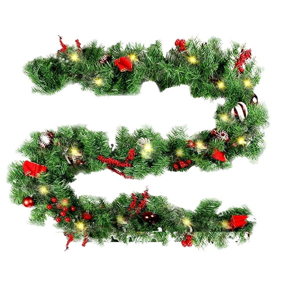 Christmas Garland Vine – 106" Artificial PVC Christmas Tree Hanging Decoration with Glitter Balls, Pine Cones & Red Berries, Flexible Decorative Garland for Home, Mantel, Staircase, Holiday Scene