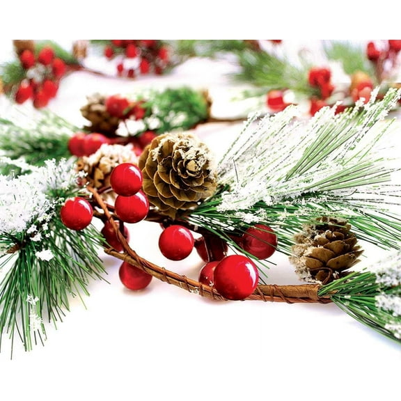 Christmas Garland Winter Red Berries Holiday Decoration Pine Cones, Evergreen Pine Needle Unlit Berry Garlands Xmas Decor, Kitchen, Bar, Fireplace/Indoor/Outdoor Greenery with Snow 6 Ft Long (6ft)